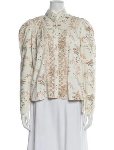 Pre-owned Loveshackfancy Floral Print Long Sleeve Blouse In Multi