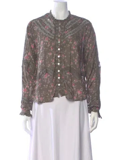 Pre-owned Loveshackfancy Floral Print Long Sleeve Blouse In Multi