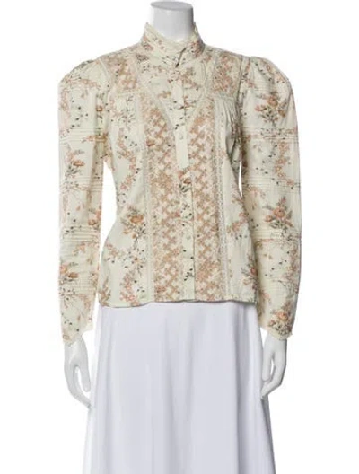 Pre-owned Loveshackfancy Floral Print Long Sleeve Blouse In Multi