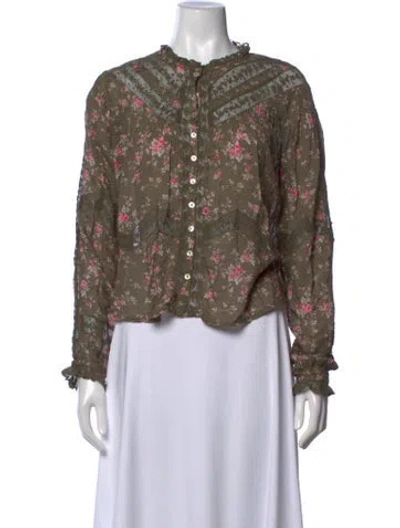 Pre-owned Loveshackfancy Floral Print Long Sleeve Blouse In Multi