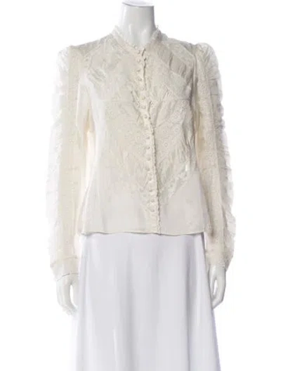 Pre-owned Loveshackfancy Floral Print Long Sleeve Blouse In Neutral