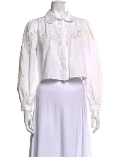Pre-owned Loveshackfancy Floral Print Long Sleeve Blouse In Neutral