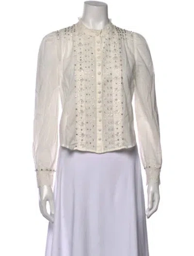 Pre-owned Loveshackfancy Floral Print Long Sleeve Blouse In Neutral