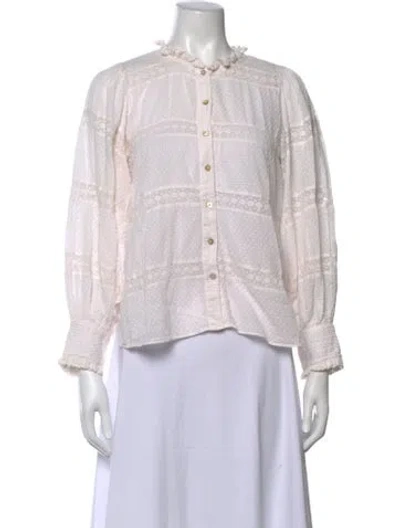 Pre-owned Loveshackfancy Floral Print Long Sleeve Blouse In Neutrals