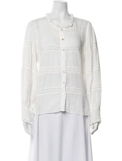 Pre-owned Loveshackfancy Floral Print Long Sleeve Blouse In Neutrals
