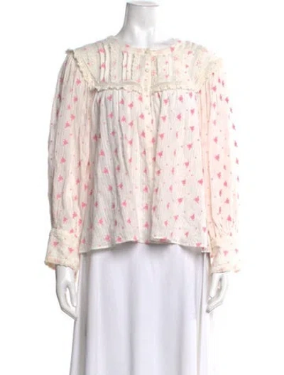 Pre-owned Loveshackfancy Floral Print Long Sleeve Blouse In Pink