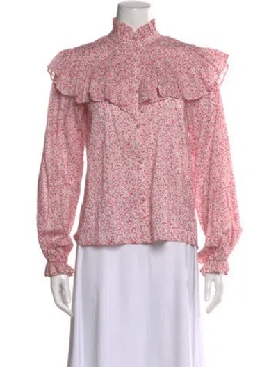 Pre-owned Loveshackfancy Floral Print Long Sleeve Blouse In Pink