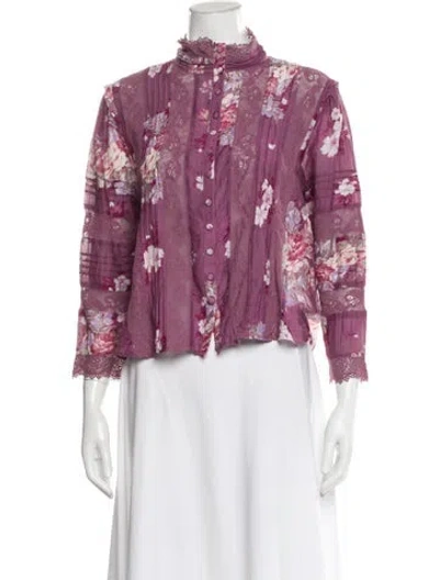 Pre-owned Loveshackfancy Floral Print Long Sleeve Blouse In Pink