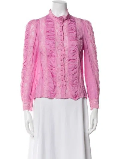 Pre-owned Loveshackfancy Floral Print Long Sleeve Blouse In Pink