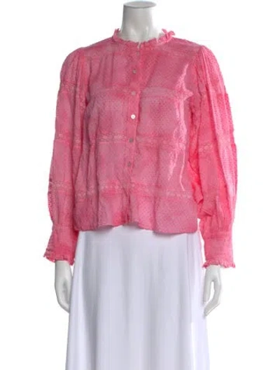Pre-owned Loveshackfancy Floral Print Long Sleeve Blouse In Pink
