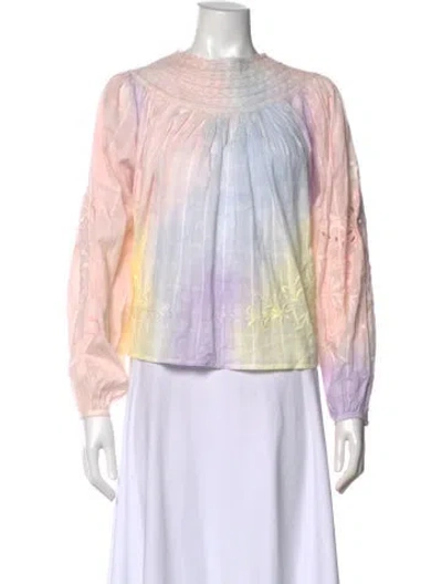 Pre-owned Loveshackfancy Floral Print Long Sleeve Blouse In Pink