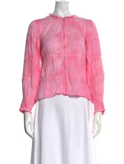 Pre-owned Loveshackfancy Floral Print Long Sleeve Blouse In Pink