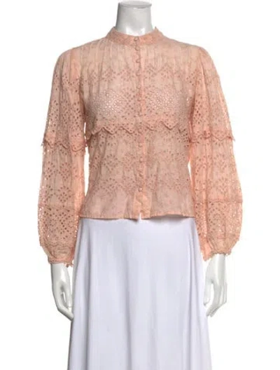 Pre-owned Loveshackfancy Floral Print Long Sleeve Blouse In Pink