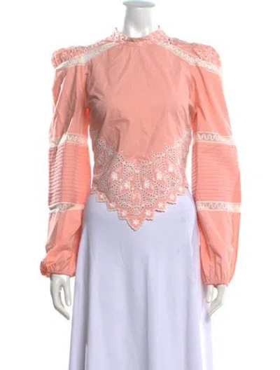 Pre-owned Loveshackfancy Floral Print Long Sleeve Blouse In Pink