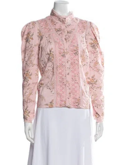 Pre-owned Loveshackfancy Floral Print Long Sleeve Blouse In Pink