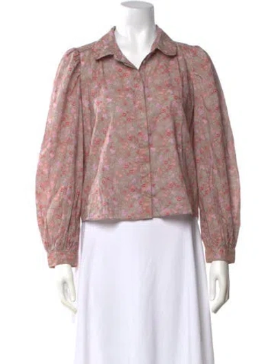Pre-owned Loveshackfancy Floral Print Long Sleeve Blouse In Pink