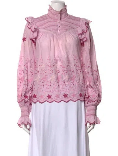 Pre-owned Loveshackfancy Floral Print Long Sleeve Blouse In Pink