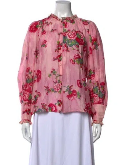 Pre-owned Loveshackfancy Floral Print Long Sleeve Blouse In Pink