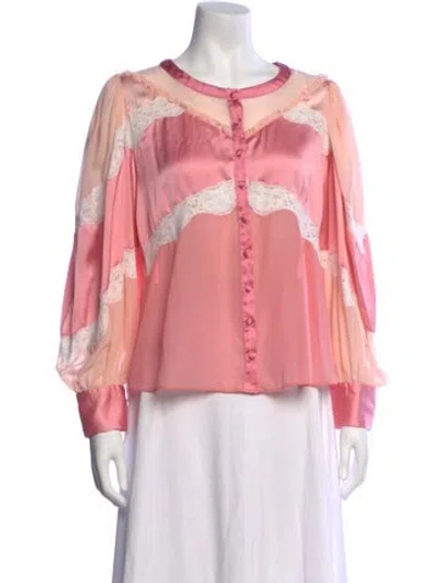 Pre-owned Loveshackfancy Floral Print Long Sleeve Blouse In Pink