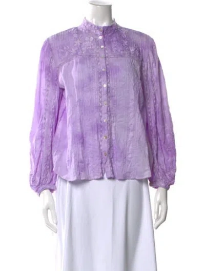 Pre-owned Loveshackfancy Floral Print Long Sleeve Blouse In Purple