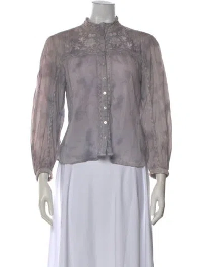 Pre-owned Loveshackfancy Floral Print Long Sleeve Blouse In Purple