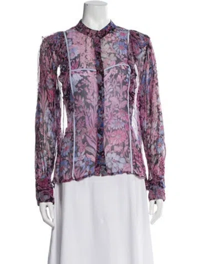 Pre-owned Loveshackfancy Floral Print Long Sleeve Blouse In Purple