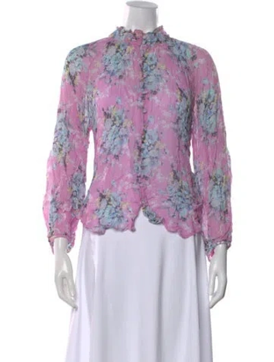 Pre-owned Loveshackfancy Floral Print Long Sleeve Blouse In Purple