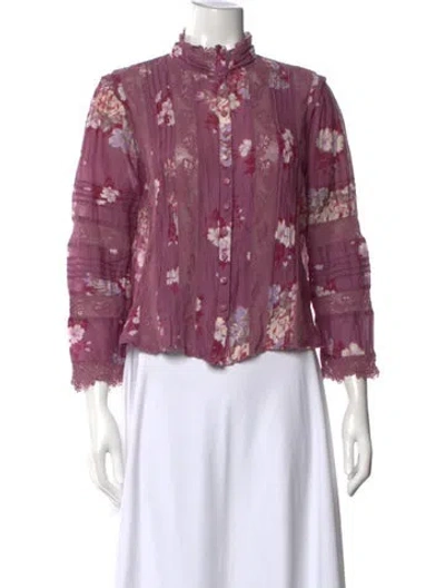Pre-owned Loveshackfancy Floral Print Long Sleeve Blouse In Purple