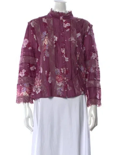 Pre-owned Loveshackfancy Floral Print Long Sleeve Blouse In Purple