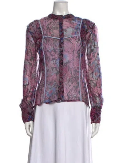 Pre-owned Loveshackfancy Floral Print Long Sleeve Blouse In Purple