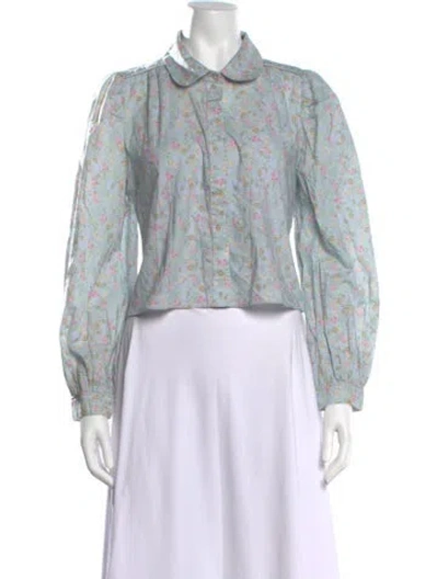 Pre-owned Loveshackfancy Floral Print Long Sleeve Blouse W/ Tags In Blue