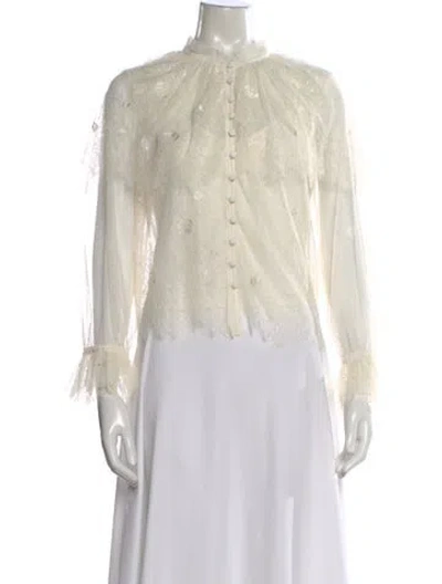 Pre-owned Loveshackfancy Floral Print Long Sleeve Blouse W/ Tags In Neutral