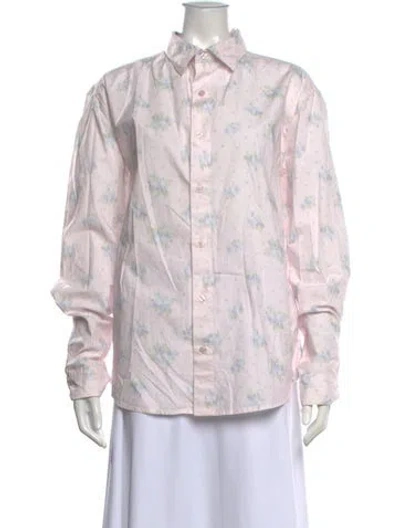 Pre-owned Loveshackfancy Floral Print Long Sleeve Blouse W/ Tags In Pink