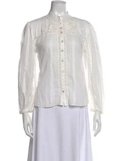 Pre-owned Loveshackfancy Floral Print Long Sleeve Blouse W/ Tags In White