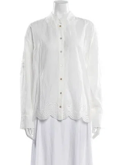 Pre-owned Loveshackfancy Floral Print Long Sleeve Blouse W/ Tags In White