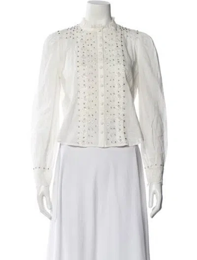 Pre-owned Loveshackfancy Floral Print Long Sleeve Blouse In White