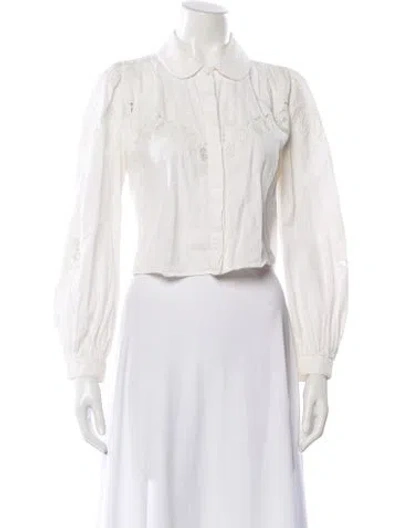 Pre-owned Loveshackfancy Floral Print Long Sleeve Blouse In White