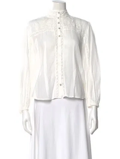 Pre-owned Loveshackfancy Floral Print Long Sleeve Blouse In White