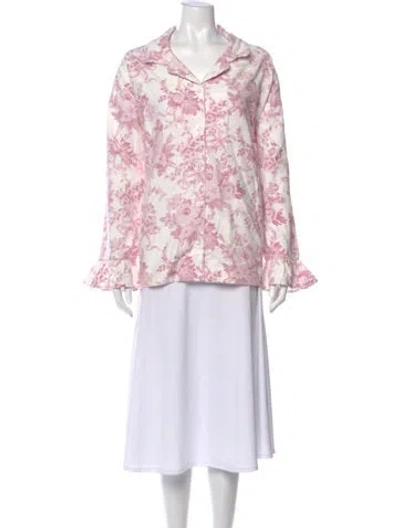 Pre-owned Loveshackfancy Floral Print Long Sleeve Blouse In White