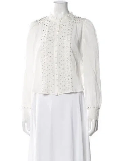 Pre-owned Loveshackfancy Floral Print Long Sleeve Blouse In White
