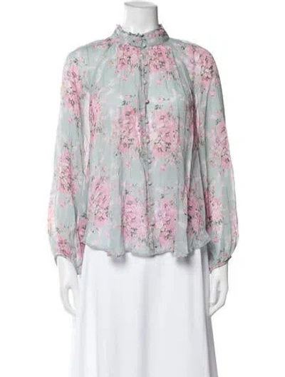 Pre-owned Loveshackfancy Floral Print Long Sleeve Blouse In White