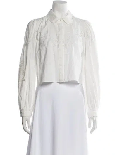 Pre-owned Loveshackfancy Floral Print Long Sleeve Blouse In White