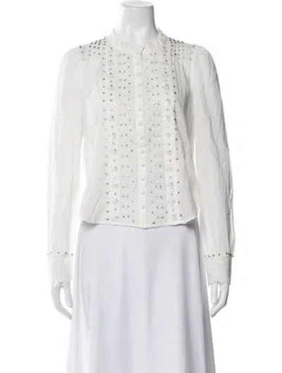 Pre-owned Loveshackfancy Floral Print Long Sleeve Blouse In White
