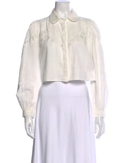 Pre-owned Loveshackfancy Floral Print Long Sleeve Blouse In White