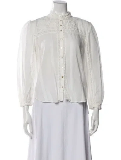 Pre-owned Loveshackfancy Floral Print Long Sleeve Blouse In White