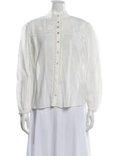 Pre-owned Loveshackfancy Floral Print Long Sleeve Blouse In White