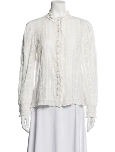 Pre-owned Loveshackfancy Floral Print Long Sleeve Blouse In White