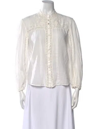 Pre-owned Loveshackfancy Floral Print Long Sleeve Blouse In White
