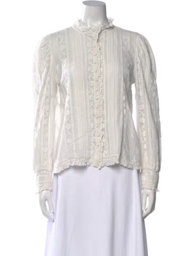 Pre-owned Loveshackfancy Floral Print Long Sleeve Blouse In White