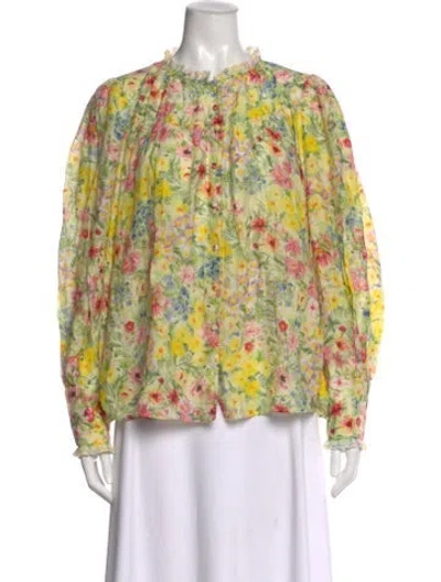 Pre-owned Loveshackfancy Floral Print Long Sleeve Blouse In Yellow
